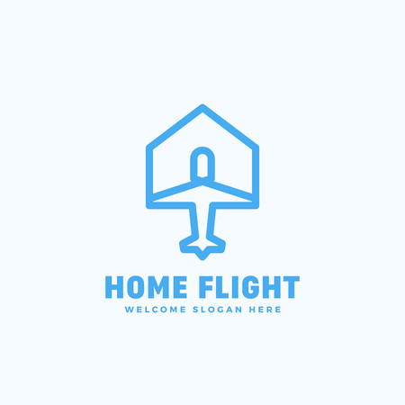 Home Flight Abstract Vector Sign, Emblem or Logo Template. Plane and House Icon Concept with Typography.のイラスト素材