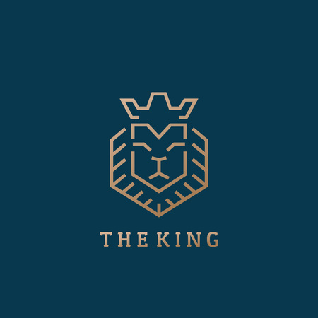 The King Lion Face Line Style Abstract Vector Sign, Symbol or Logo Template. Premium Gold Color. Dark Backgroundのイラスト素材