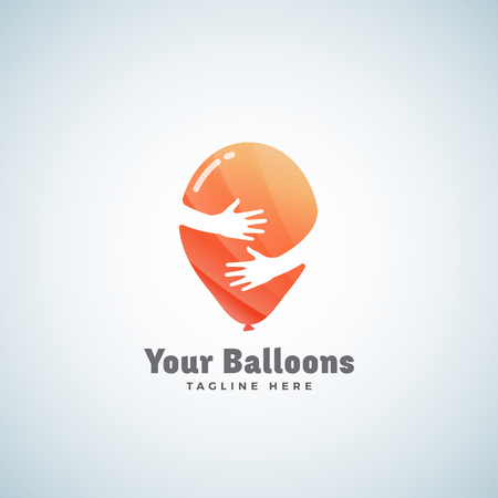 Balloons Abstract Vector Sign, Emblem or Logo Template. Balloon in Hands Negative Space Concept.のイラスト素材