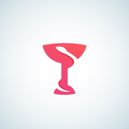 Medicine bowl or cup with Negative Space Snake. Abstract Vector Sign, Emblem, Icon or Logo Template. Modern Minimalistic Medical Symbol.のイラスト素材