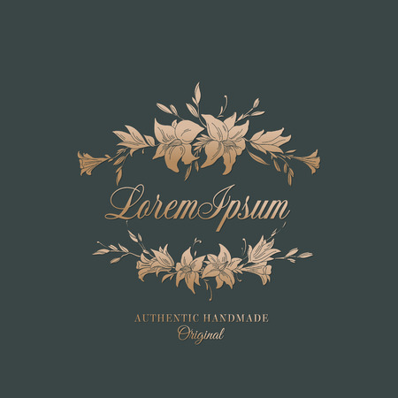 Decorative hand drawn golden lilies with retro designのイラスト素材