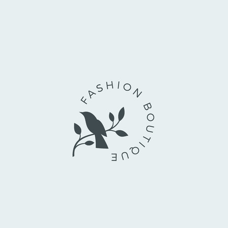 Fashion Boutique Abstract Vector Sign, Symbol Template. Bird on a Branch Silhouette with Modern Typography. Premium Quality Feminine Emblem. Good for Beauty Salon, SPA, Wedding Boutiques, etc.のイラスト素材