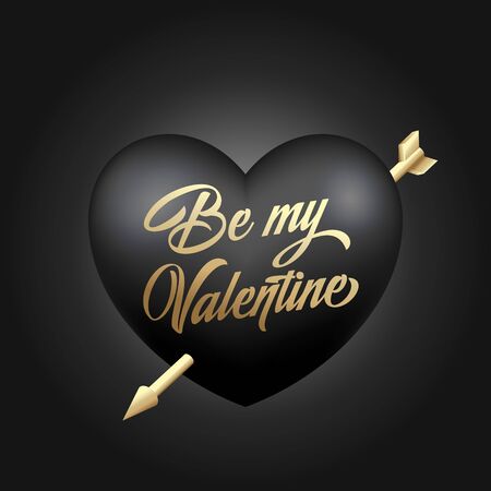 Golden modern typography valentines day greetings. Black heart with arrow vector on dark background. Classy card.のイラスト素材