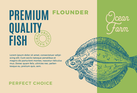 Premium Quality Flounder. Abstract Vector Fish Packaging Design or Label.のイラスト素材