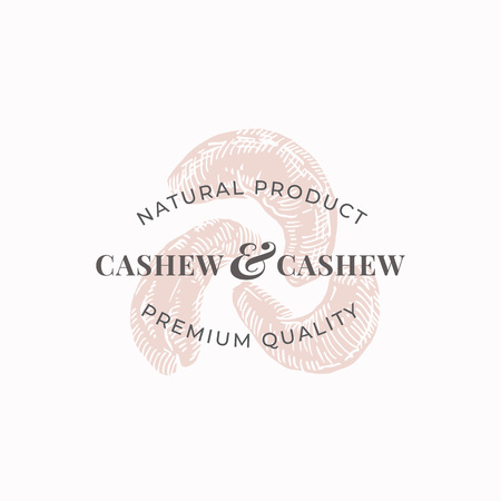 Cashew Abstract Vector Sign, Symbol or Logo Template. Elegant Cashew Nut Sillhouettes with Retro Typography. Vintage Luxury Emblem.のイラスト素材