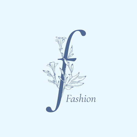 Fashion Floral Letter F. Abstract Vector Sign, Symbol or Logo Template. Hand Drawn Lilly Flowers Around the Letter. Vintage Style Luxury Emblem.のイラスト素材