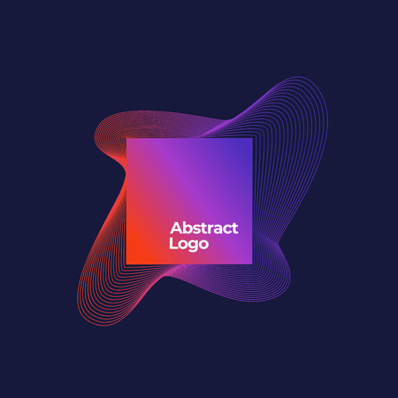 Abstract Vector Blend Logo Template. Square Frame with Elegant Curved Lines with Ultraviolet Gradient and Modern Typography. Dark Blue Backgroundのイラスト素材