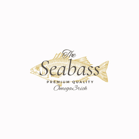 The Best Sea Bass Abstract Vector Sign, Symbol or Logo Template. Elegant Seabass Fish Drawing Sketch with Classy Retro Typography. Vintage Luxury Emblem.のイラスト素材