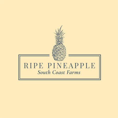 Pineapple Abstract Vector Sign, Symbol or  Template. Hand Drawn Fruit Silhouette Sketch with Elegant...
