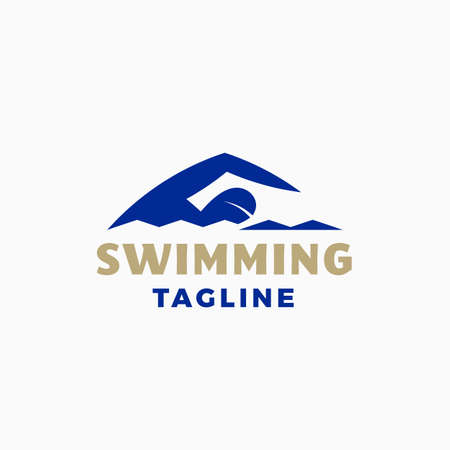 Swimming Abstract Modern Vector Sign, Emblem, Icon or Logo Template. Sportsman Swimmer Person in a Water with Typography.のイラスト素材