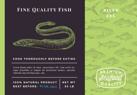 Premium Quality Eel Abstract Vector Packaging Design or Label. Modern Typography and Hand Drawn...
