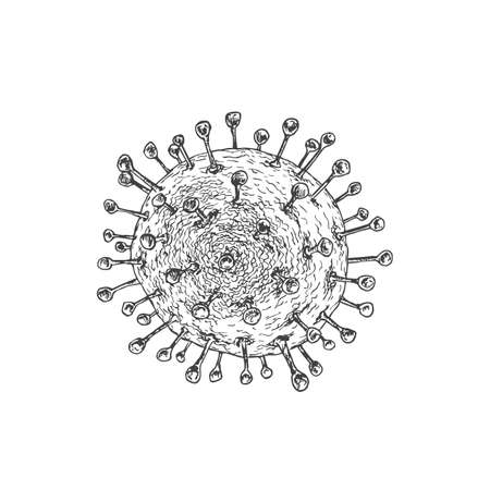 Hand Drawn Corona Virus Vector Illustration. Bacteria Doodle Sketch. Isolatedのイラスト素材