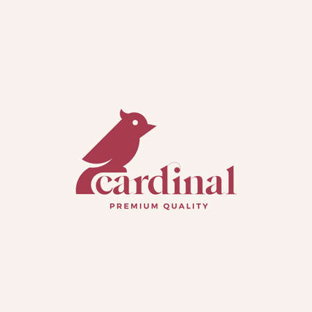 Flat Style Abstract Vector Bird Sign, Symbol or Logo Template. Minimalism Red Cardinal Silhouette with Typography. Premium Quality Emblem. Isolatedのイラスト素材