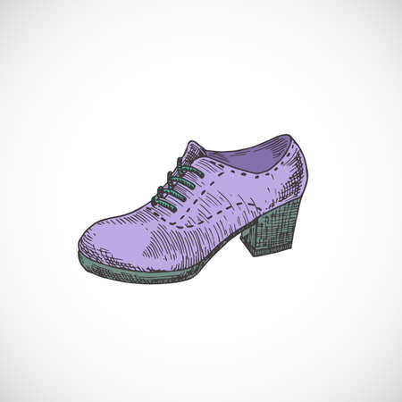 Hand Drawn Colorful Halloween Witch Shoe Illustration. Abstract Vector Sketch. Engraving Style Drawing. Isolatedのイラスト素材