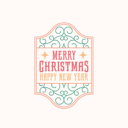Christmas Greetings Abstract Vector Retro Frame Label, Sign or  Template. Colorful Swirls Background Illustration with Typography. Isolatedのイラスト素材