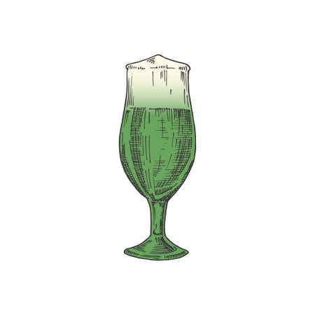 Hand Drawn Saint Patricks Day Color Vector Illustration. Glass full of Beer Abstract Sketch. Irish Holiday Engraving Style Drawing Isolatedのイラスト素材