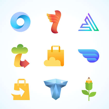 Abstract Vector  Templates Collection. Shopping, Delivery and Cloud Storage Signs and Symbols Set. Modern Gradients Colorful Emblems Concepts Bundle Isolatedのイラスト素材