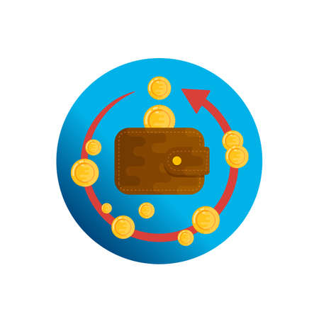 Cashback service illustration sticker template. Money coins return arrow and wallet icons. Loyalty program label banner Isolatedのイラスト素材