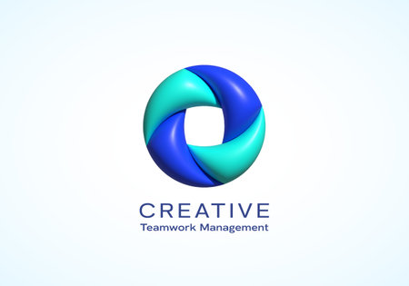 Inflated 3D Vector Loop Circle Abstract Vector Logo Template. Modern Geometry Swirl Sign Isolatedのイラスト素材