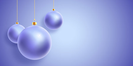 Christmas Very Peri Baubles. New Year Greetings Template. Winter Holiday Social Media Card or Poster Background New Year 3D Ball Social Network Bannerのイラスト素材