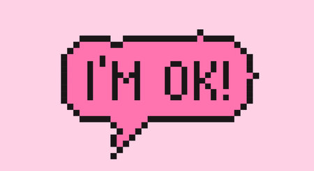 80s-90s aesthetics poster t-shirt print vector illustration in pixel art retro vaporwave 8-bit style with I am ok quote speech bubble dialogue box banner Isolatedのイラスト素材