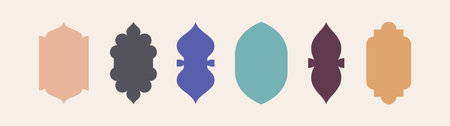 Islamic shape frame window illustrations collection. Arabian architecture geometric arch door silhouettes set. Ramadan Kareem mosque gates icons Isolatedのイラスト素材
