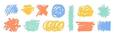 Pencil Color Squiggles Vector Set. Chalk Scribble Underline Shapes Collection. Colorful Hand Drawn Brush Texture Highlight Squiggle. Pencil Emphasis Elements Charcoal Doodle Dividers Bundleのイラスト素材
