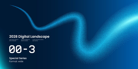 Abstract Tech Dots Digital Technology Blue Vector Shape Background. Artificial Intelligence Big Data Code Wavy Line Spray Flow Concept. Neon Future Science Wave Fiber Connect Backdrop Illustrationのイラスト素材