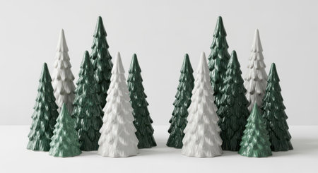 Christmas trees made of plasticine on white background. 3D renderingの素材
