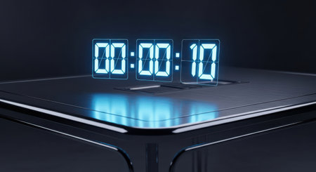 Digital clock on the table. Time concept. 3D rendering.の素材