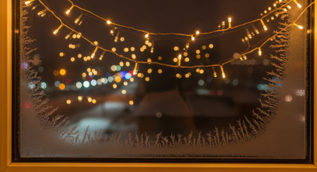 Christmas lights on the window. Blurred background, bokehの素材