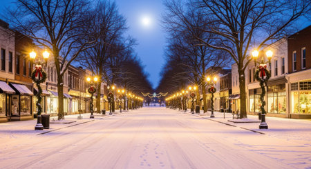 Snowy street at night in Boston, Massachusetts, United States.の素材
