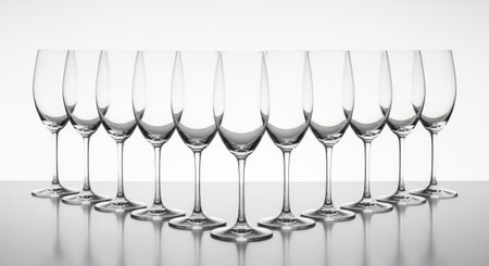 Empty wine glasses on a white background. 3d render illustration.の素材