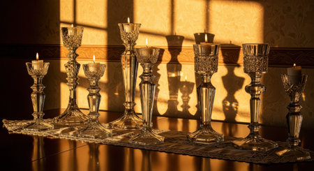 Vintage candlesticks and candles in the interior of the roomの素材