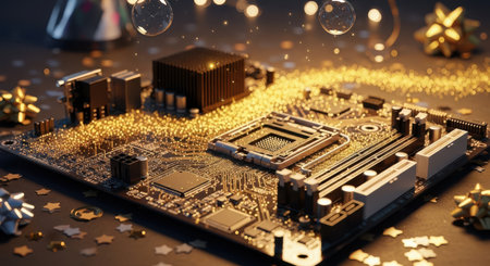 Circuit board close-up. Technology background. 3d renderingの素材