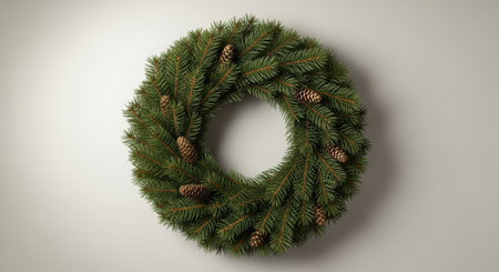 Christmas wreath with pine cones on a white background. 3d renderingの素材