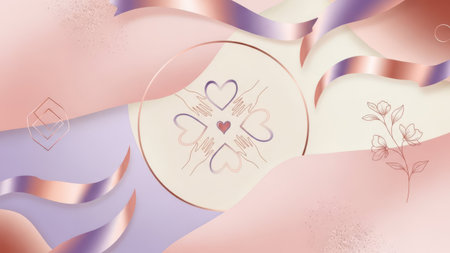 Valentine's day background with hearts and ribbons. Vector illustration.の素材