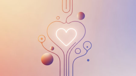 Neon heart with abstract shapes and lines on pastel background. Vector illustration.の素材