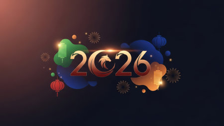 Happy new year 2026. Year of the Rooster. Vector illustrationの素材