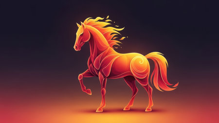 Horse with red mane. Vector illustration on a dark background.の素材