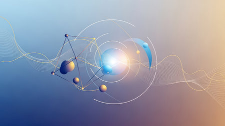 3d illustration of abstract science and technology background with molecules and linesの素材
