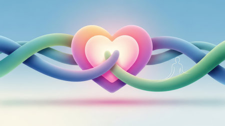 Valentine's Day background with heart and ribbon. Vector illustration.の素材