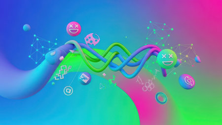 Abstract 3d background with dynamic waves and particles. Vector illustration.の素材