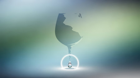 water drop with a map of the world on a blurred background.の素材