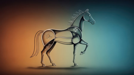 Horse on a colored background. 3d rendering, 3d illustration.の素材