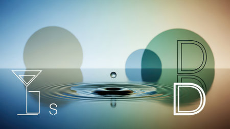 Water drop with reflection on water surface, 3d render. Abstract background.の素材