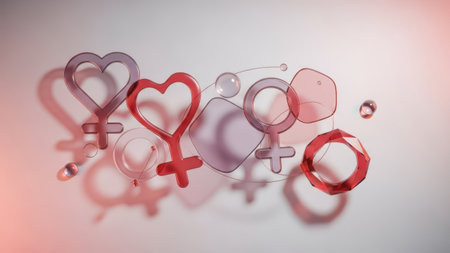 Hearts and female gender symbols. 3d rendering toned imageの素材