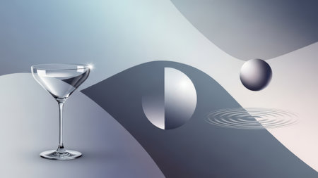 3d illustration of a martini glass with a circle and ballsの素材