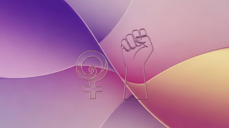 Female symbol on abstract background. Feminism concept. 3D Renderingの素材