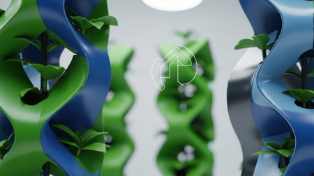 3d rendering of green plant with recycle sign on it in modern interiorの素材